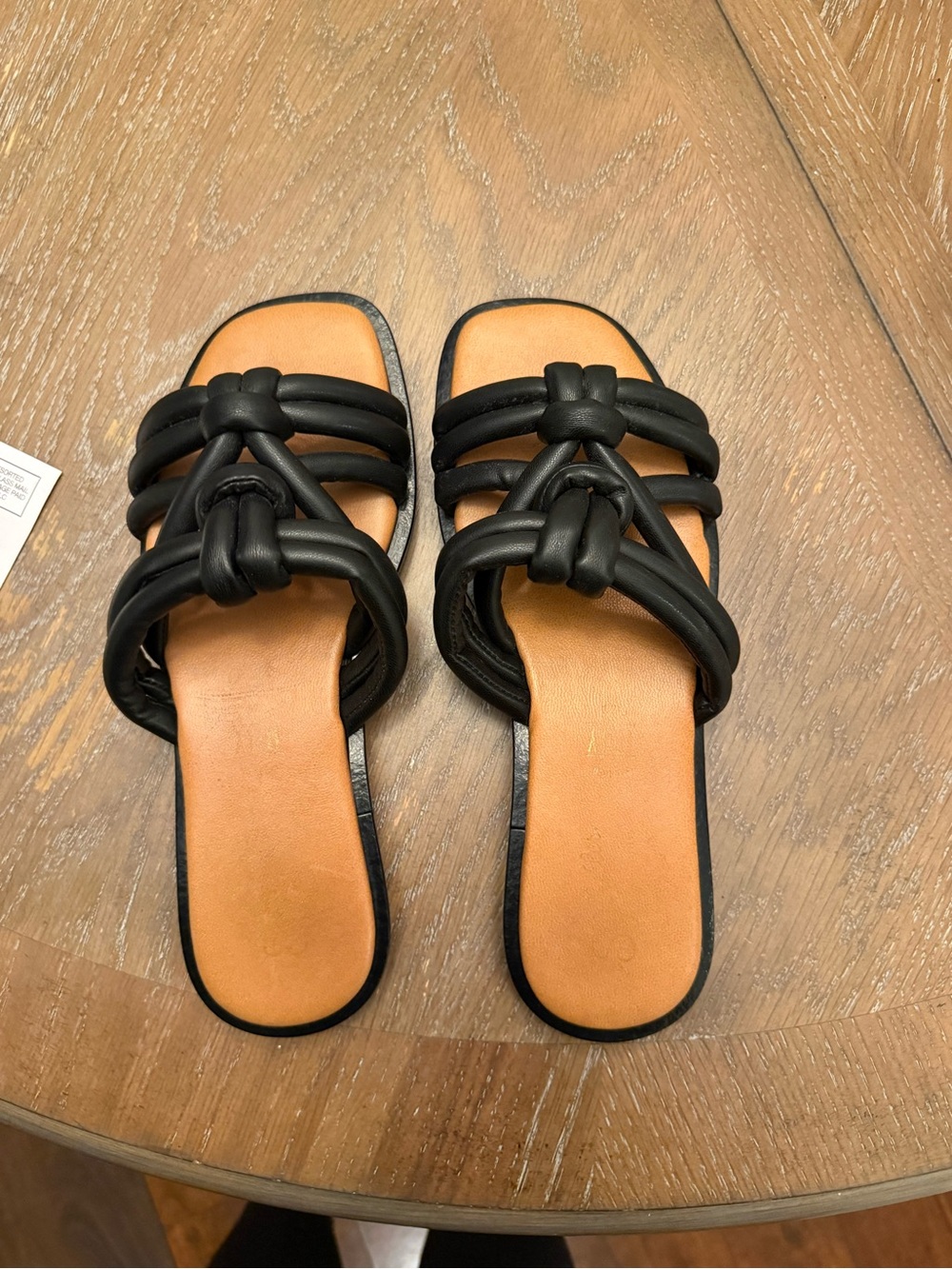 Women's Black Italian Leather Knotted Strap Slide Sandals